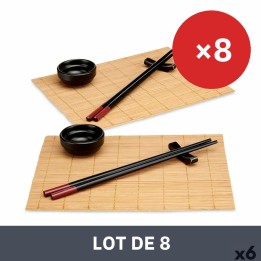 Lot de 6 · Set de sushi Kinvara Noir Naturel Bambou Vaisselle 16,5 x 3 x 30 cm (8 Pièces)