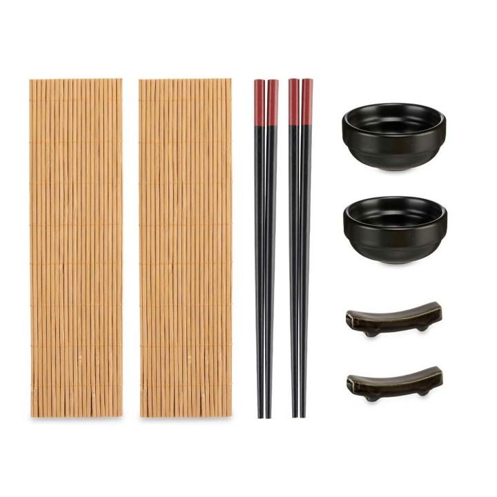 Set de sushi Kinvara Noir Naturel Bambou Vaisselle 16,5 x 3 x 30 cm (8 Pièces) (6 Unités)
