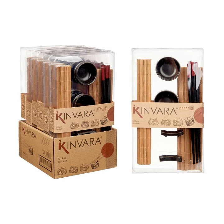 Set de sushi Kinvara Noir Naturel Bambou Vaisselle 16,5 x 3 x 30 cm (8 Pièces) (6 Unités)