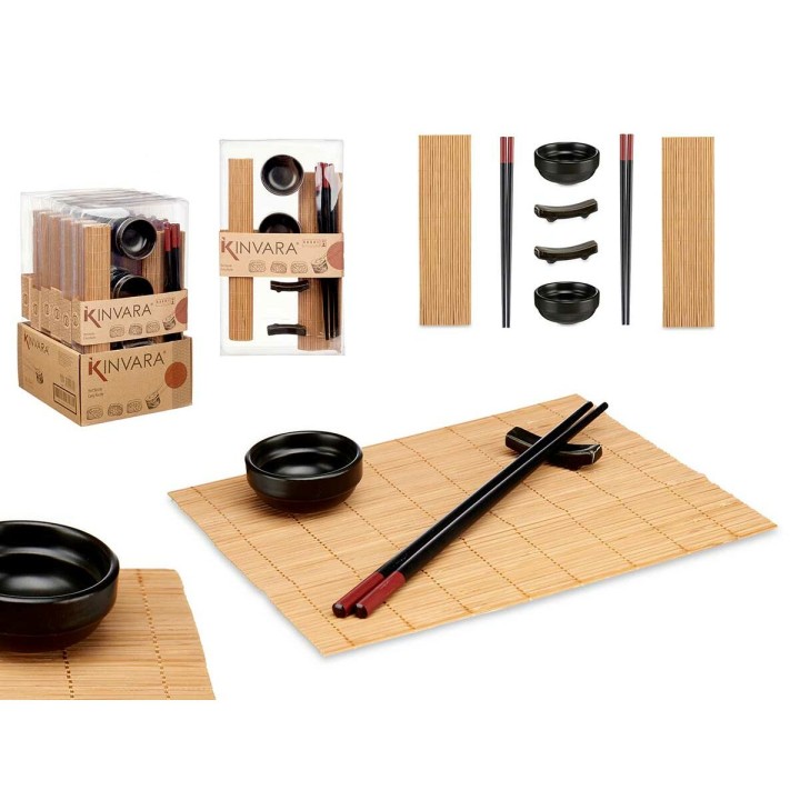 Set de sushi Kinvara Noir Naturel Bambou Vaisselle 16,5 x 3 x 30 cm (8 Pièces) (6 Unités)