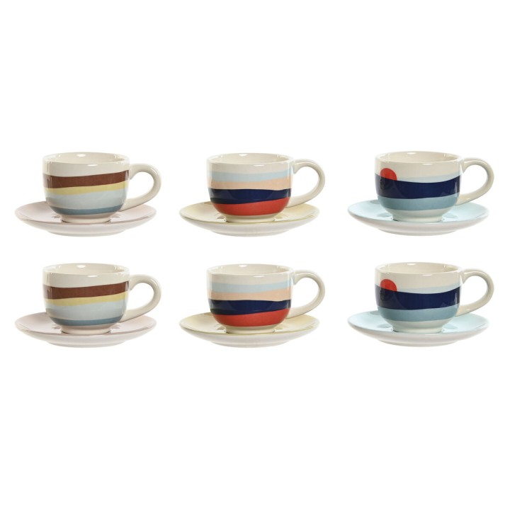 Ensemble de tasses à café Home ESPRIT Jaune Bleu Vert Lila Métal Dolomite 180 ml
