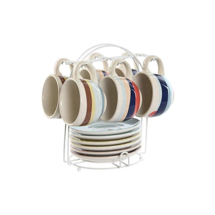 Ensemble de tasses à café Home ESPRIT Jaune Bleu Vert Lila Métal Dolomite 180 ml