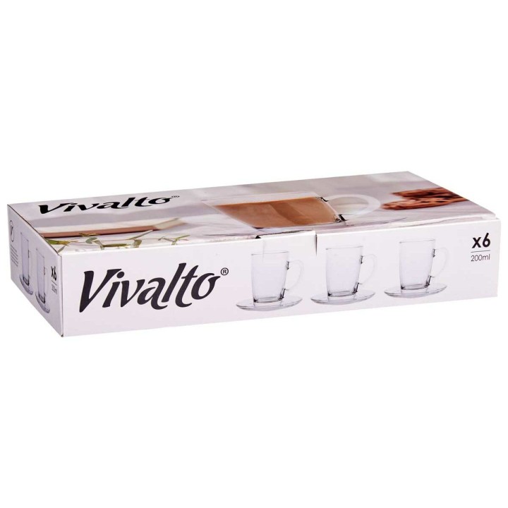 Tasse avec sous-tasse Vivalto Transparent verre 200 ml (6 Unités)