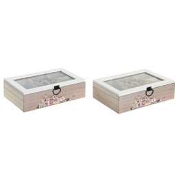 Boîte pour infusions DKD Home Decor Verre Multicouleur Bois MDF (2 Unités) (23 x 15 x 7 cm)
