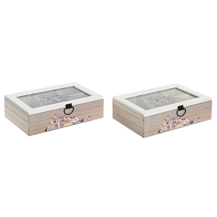 Boîte pour infusions DKD Home Decor Verre Multicouleur Bois MDF (2 Unités) (23 x 15 x 7 cm)