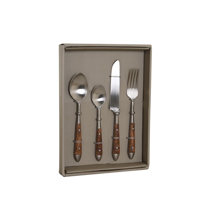 Couverts DKD Home Decor Naturel Argenté Acier inoxydable Acacia (4,5 x 2 x 20 cm)