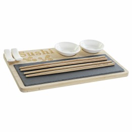 Set de sushi DKD Home Decor PC-186227 Blanc Noir Naturel Bambou Ardoise Moderne Oriental 28,5 x 18,5 x 2,6 cm (9 Pièces) (28,5 