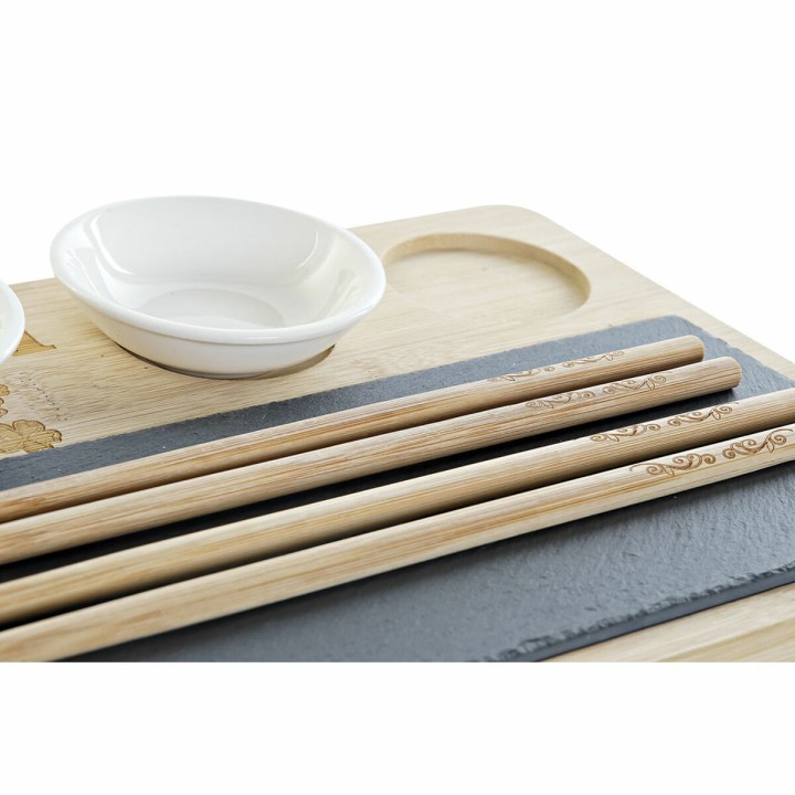 Set de sushi DKD Home Decor PC-186227 Blanc Noir Naturel Bambou Ardoise Moderne Oriental 28,5 x 18,5 x 2,6 cm (9 Pièces) (28,5 