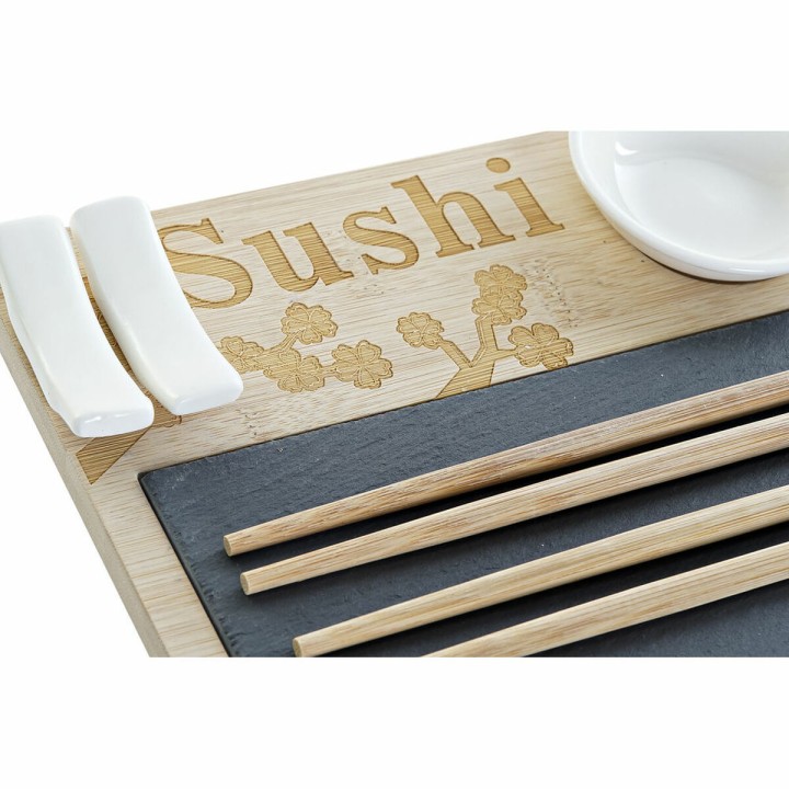 Set de sushi DKD Home Decor PC-186227 Blanc Noir Naturel Bambou Ardoise Moderne Oriental 28,5 x 18,5 x 2,6 cm (9 Pièces) (28,5 