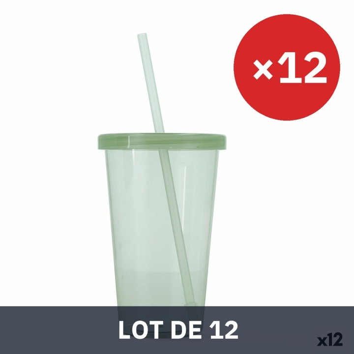 Lot de 12 · Verre avec Paille Quid Quidate Vert Plastique 475 ml