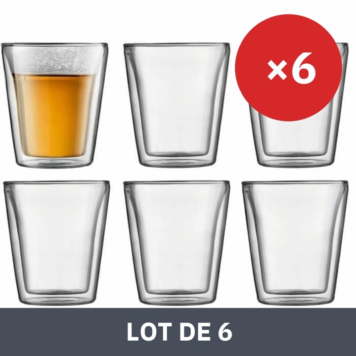 Lot de 6 · Set de Verres Bodum 200 ml Transparent Verre Borosilicaté Lisse 6 Pièces