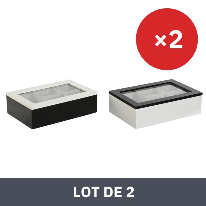 Lot de 2 · Boîte pour infusions Home ESPRIT Blanc Noir Métal Verre Bois MDF 23 x 15 x 6,5 cm