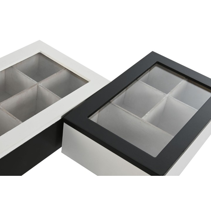 Lot de 2 · Boîte pour infusions Home ESPRIT Blanc Noir Métal Verre Bois MDF 23 x 15 x 6,5 cm