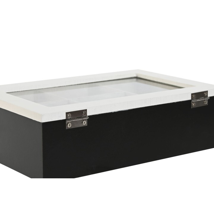 Lot de 2 · Boîte pour infusions Home ESPRIT Blanc Noir Métal Verre Bois MDF 23 x 15 x 6,5 cm