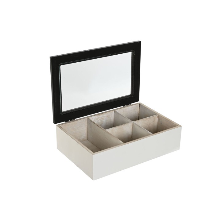 Lot de 2 · Boîte pour infusions Home ESPRIT Blanc Noir Métal Verre Bois MDF 23 x 15 x 6,5 cm