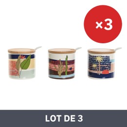 Lot de 3 · Sucrier Home ESPRIT Bleu Vert Rose Lila Bambou Dolomite 7,5 x 7,5 x 7,5 cm