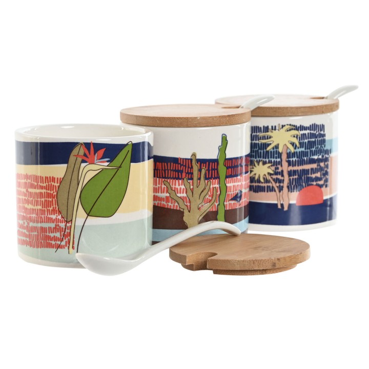 Lot de 3 · Sucrier Home ESPRIT Bleu Vert Rose Lila Bambou Dolomite 7,5 x 7,5 x 7,5 cm