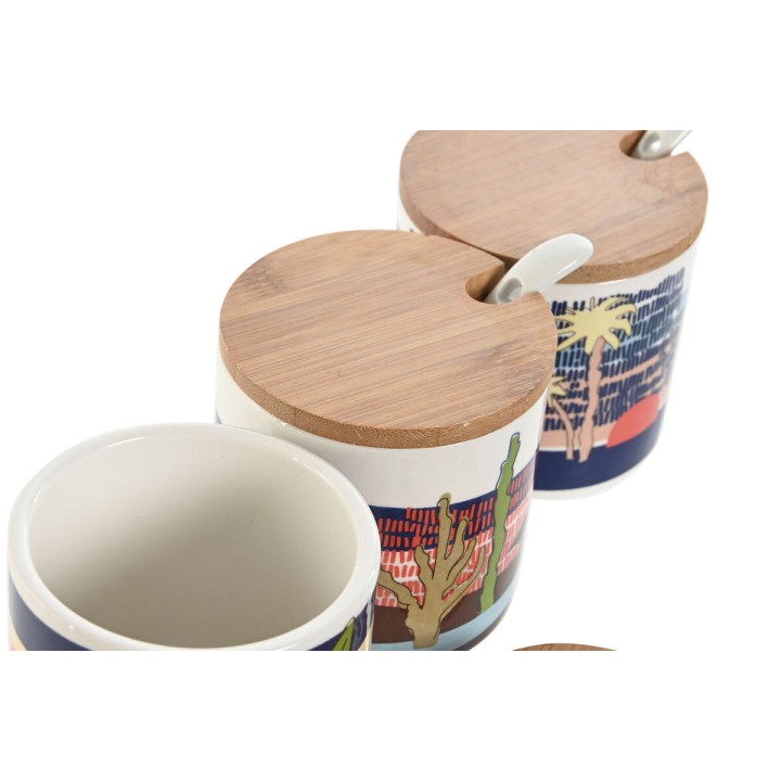 Lot de 3 · Sucrier Home ESPRIT Bleu Vert Rose Lila Bambou Dolomite 7,5 x 7,5 x 7,5 cm
