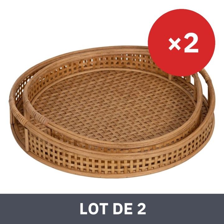Lot de 2 · Plateau Naturel Bambou 44,5 x 44,5 x 8,5 cm