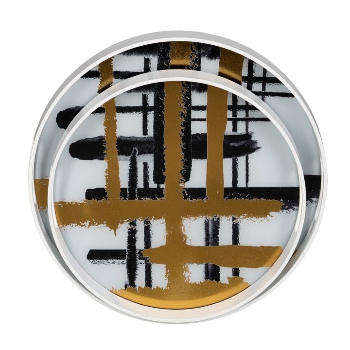 Lot de 2 · Plateau apéritif Blanc Noir Doré PVC Verre Abstrait 42 x 42 x 4,2 cm