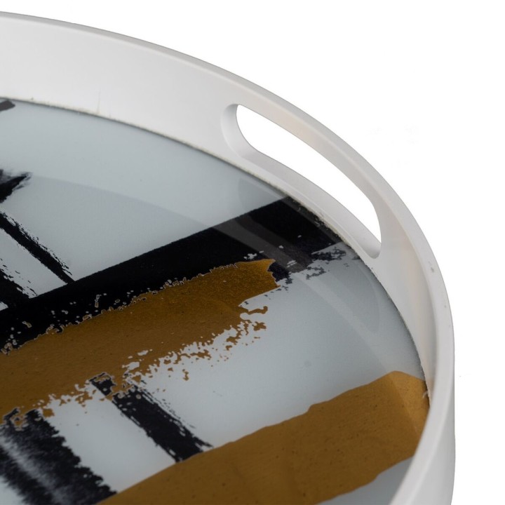 Lot de 2 · Plateau apéritif Blanc Noir Doré PVC Verre Abstrait 42 x 42 x 4,2 cm