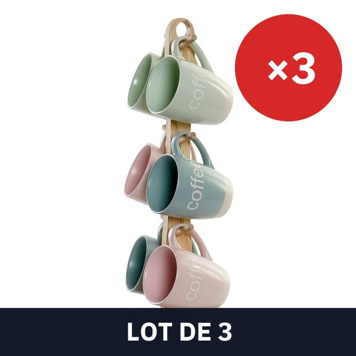 Lot de 3 · Lot de 7 · Tasse mug DKD Home Decor Multicouleur Bleu Rose Bois d'hévéa Vert Grès 160 ml