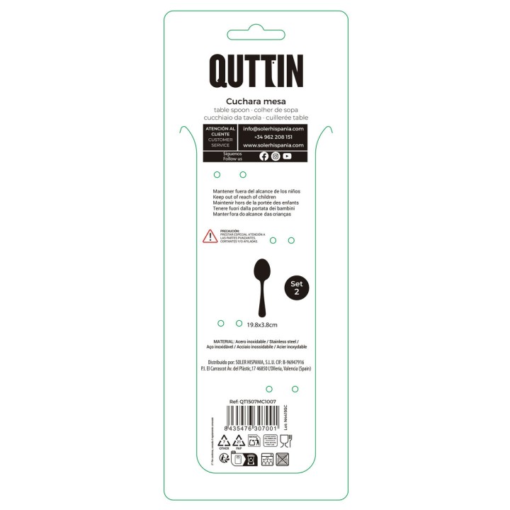 Cuillère de table Quttin MOMA Noir 19,8 x 3,8 cm 2 Pièces (12 Unités)