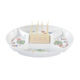 Plateau apéritif DKD Home Decor Multicouleur Naturel Bambou Grès Tropical 23,5 x 23,5 x 7 cm
