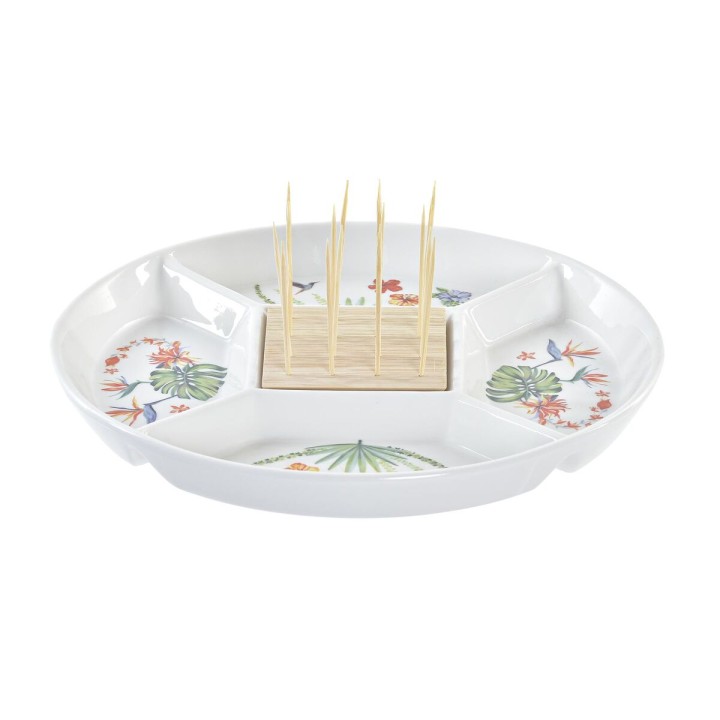 Plateau apéritif DKD Home Decor Multicouleur Naturel Bambou Grès Tropical 23,5 x 23,5 x 7 cm