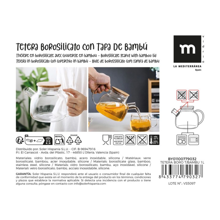 Théière La Mediterránea Marron Transparent Bambou Verre Borosilicaté 1 L (12 Unités)