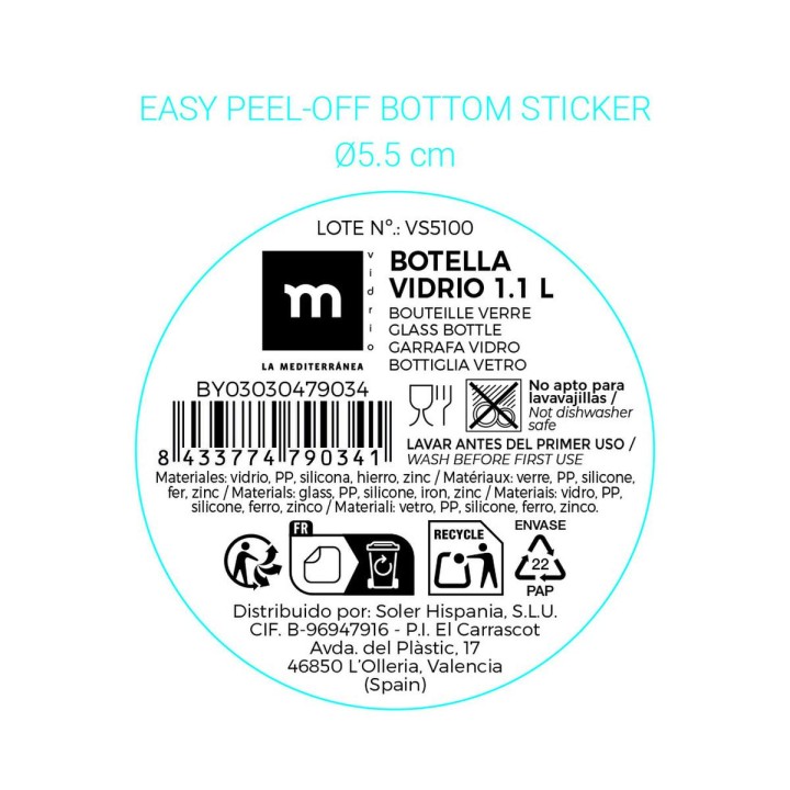 Bouteille en Verre La Mediterránea verre 1,1 L (12 Unités)