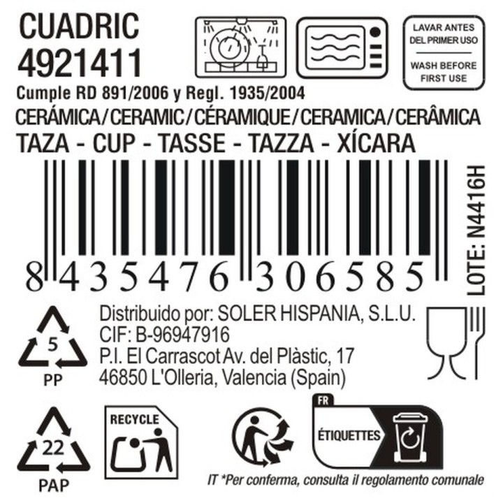 Tasse La Mediterránea Cuadric 220 ml Céramique (24 Unités)