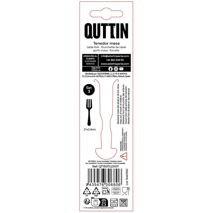 Ensemble de Fourchettes Quttin LOUVRE Argenté 2 mm 21 x 2,4 cm 3 Pièces (12 Unités)