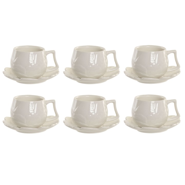 Jeu de 6 tasses avec plat Home ESPRIT Blanc Porcelaine 120 ml