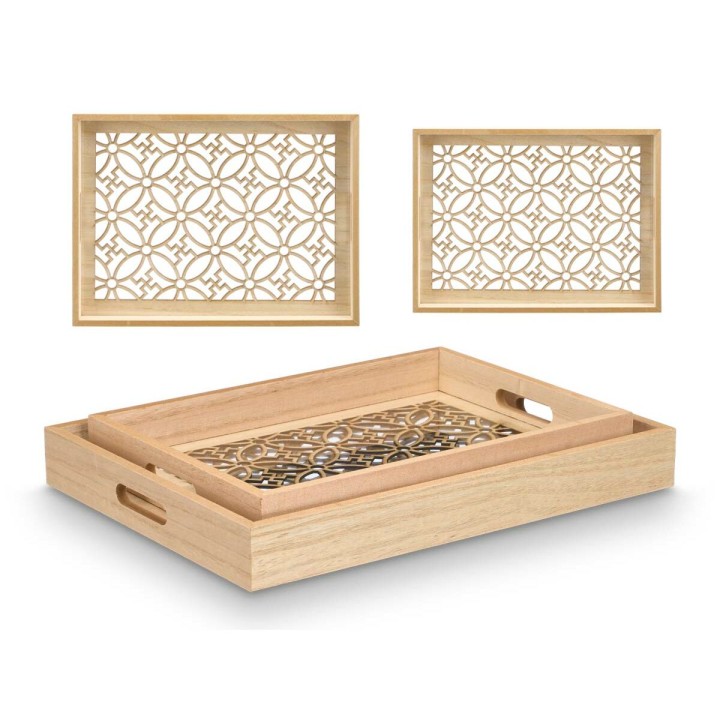 Jeux de plateaux Gift Decor Marron Transparent Bois verre Fleur 2 Pièces