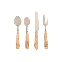 Couverts Home ESPRIT Argenté Naturel Acier inoxydable Rotin 4,5 X 2 X 21 CM 16 Pièces