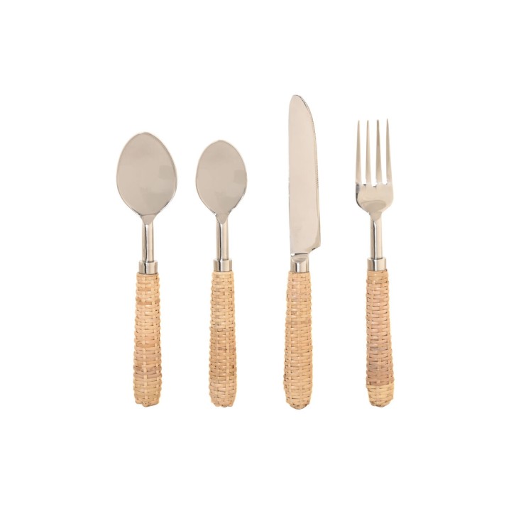 Couverts Home ESPRIT Argenté Naturel Acier inoxydable Rotin 4,5 X 2 X 21 CM 16 Pièces