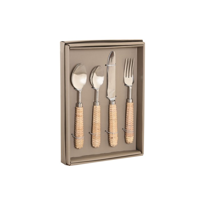 Couverts Home ESPRIT Argenté Naturel Acier inoxydable Rotin 4,5 X 2 X 21 CM 16 Pièces