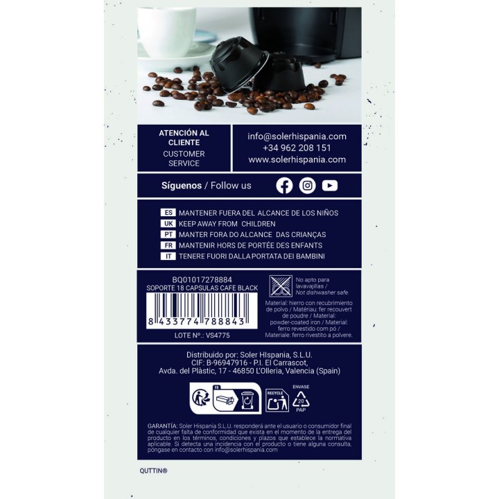 Organisateur de capsules de café Quttin Noir Fer 11,5 x 33 cm (12 Unités)